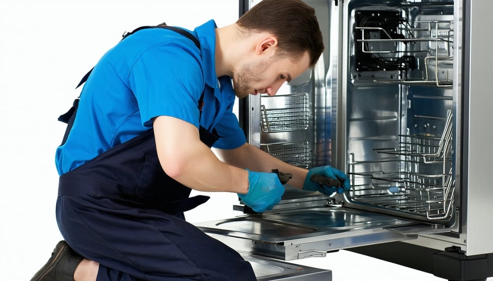 Technician repairing an appliance