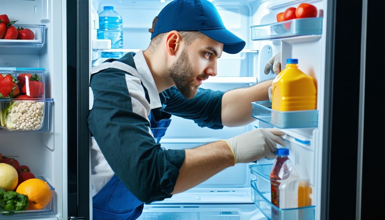 Technician repairing a refrigerator